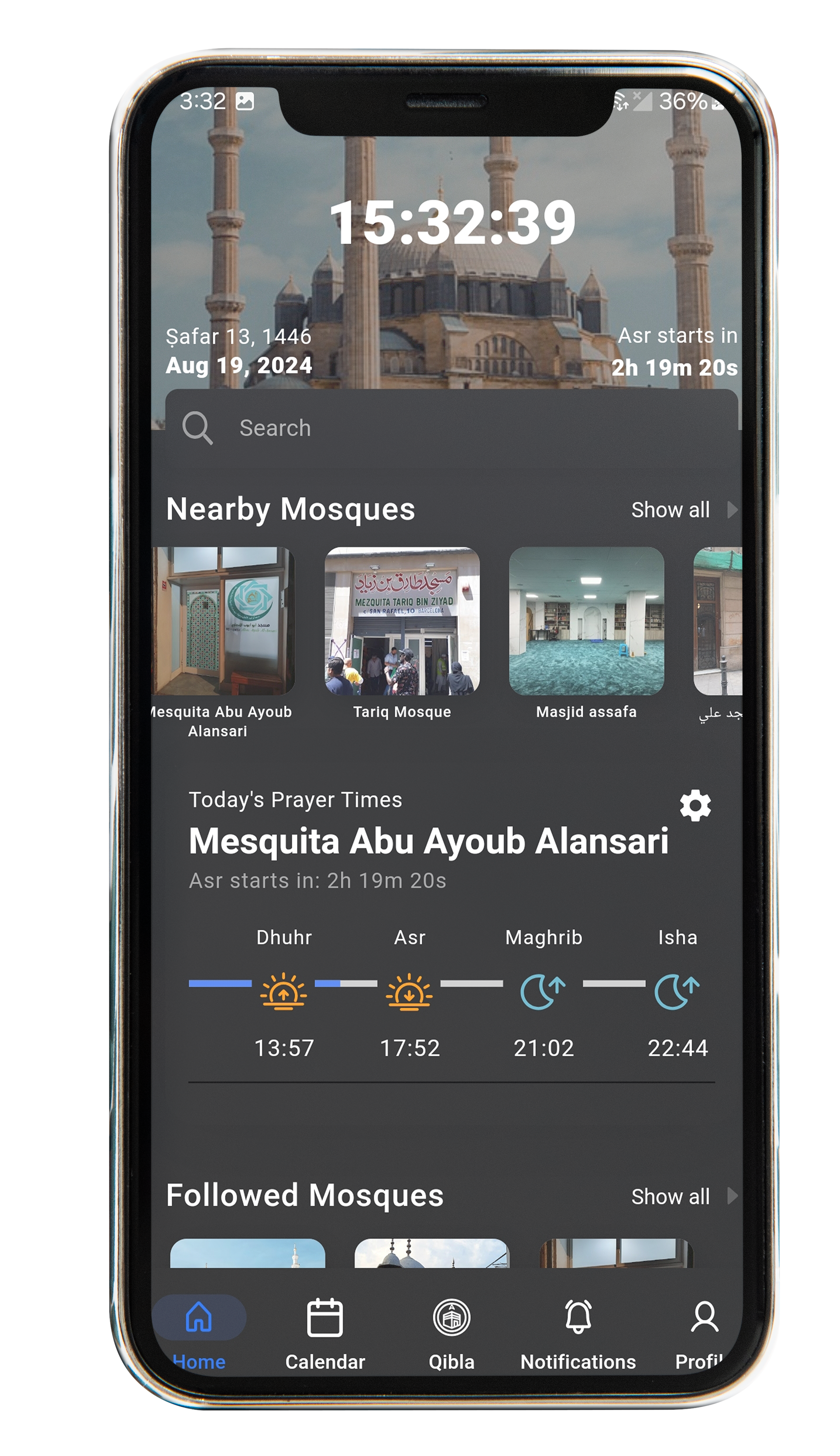 mosque finder, masjid finder, qibla direction, prayer times, donation , islamic calendar