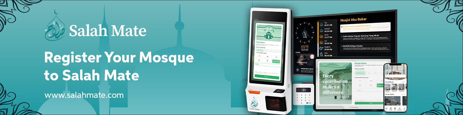 Free mosque donation system benefits with Salah Mate Kiosk and TV in 2025 -Register